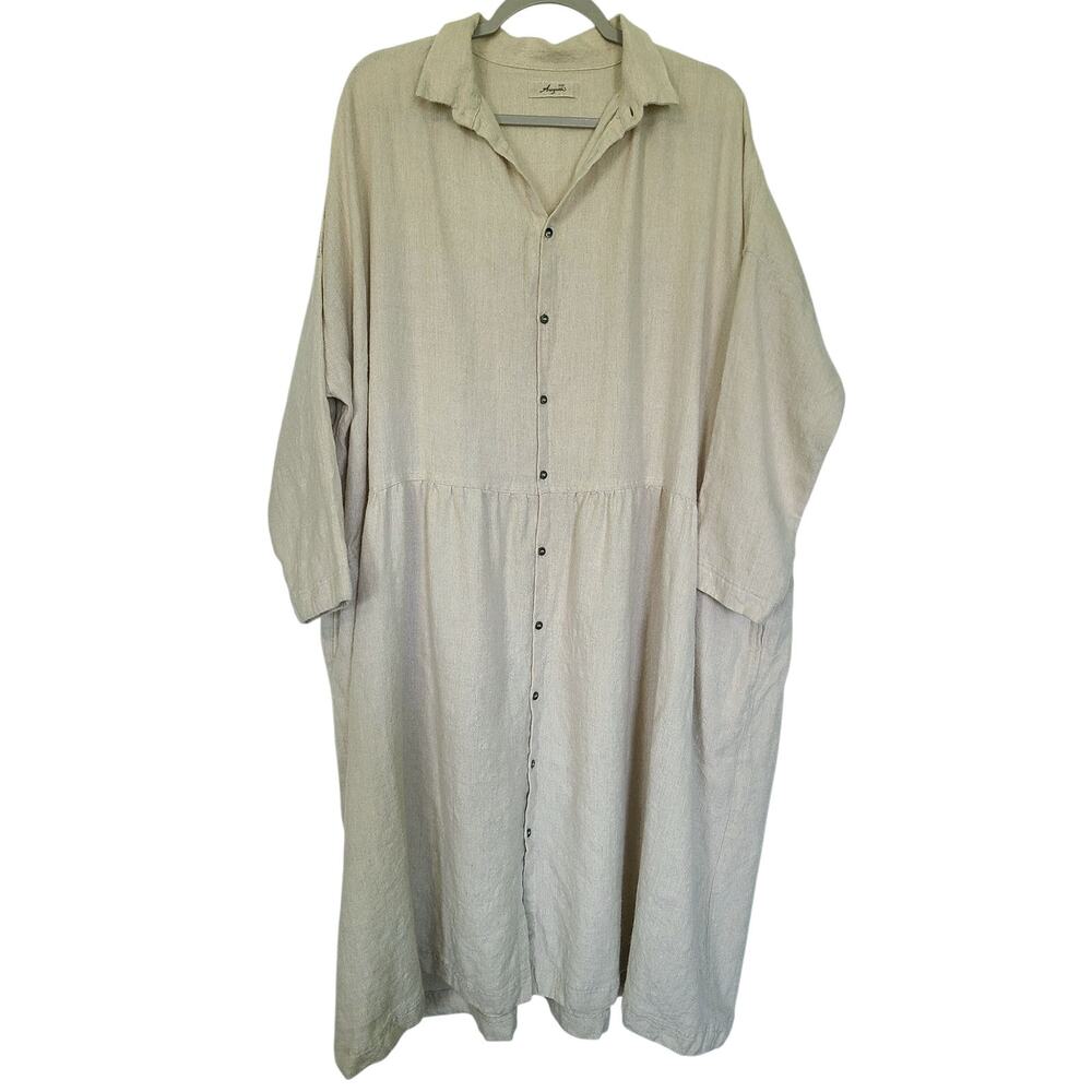 Ichi Antiquités Japan Wool Linen Blend OVERSIZED Shirt Dress - Beige - Medium